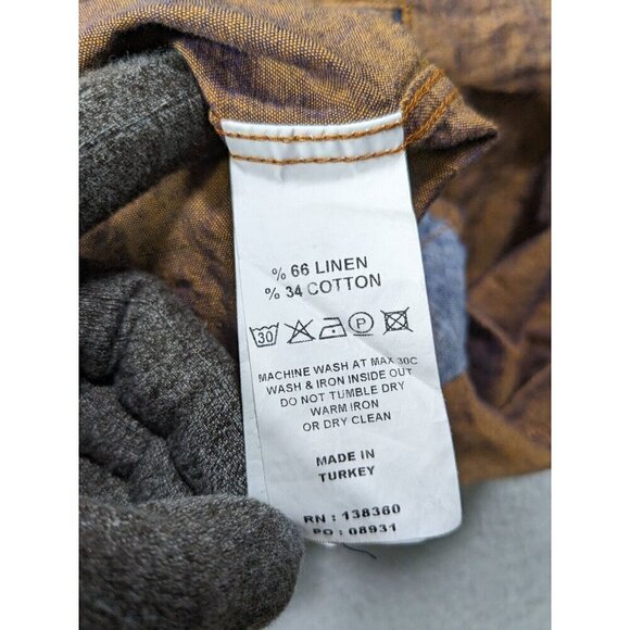 32 Bar Blues Shirt Mens XL Long Sleeve Button Linen Cotton Blend Metallic Brown - Picture 4 of 11